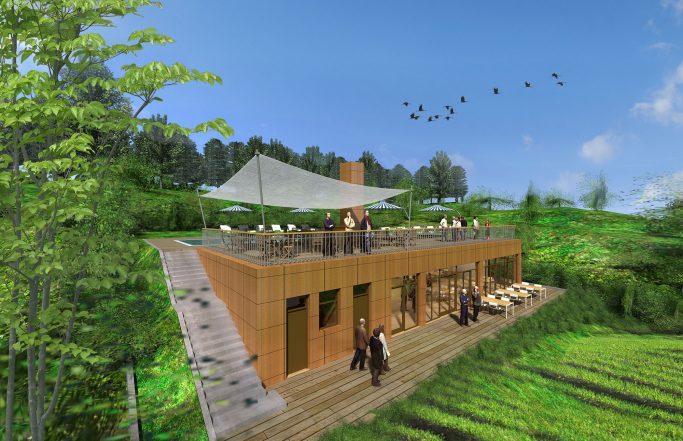 Ресторант с панорамна тераса сред зеленина